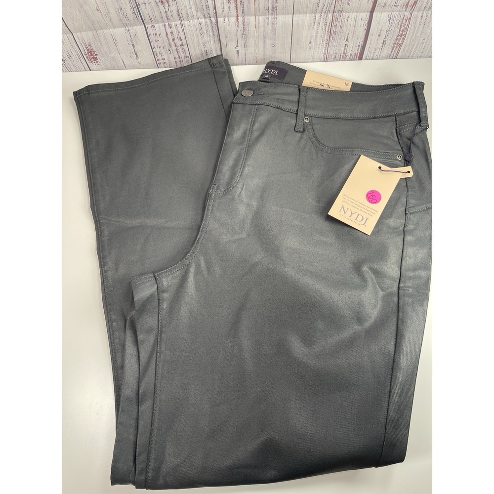 NYDJ Coated Denim Uplift Marilyn Straight Jeans Black Size 18 New
